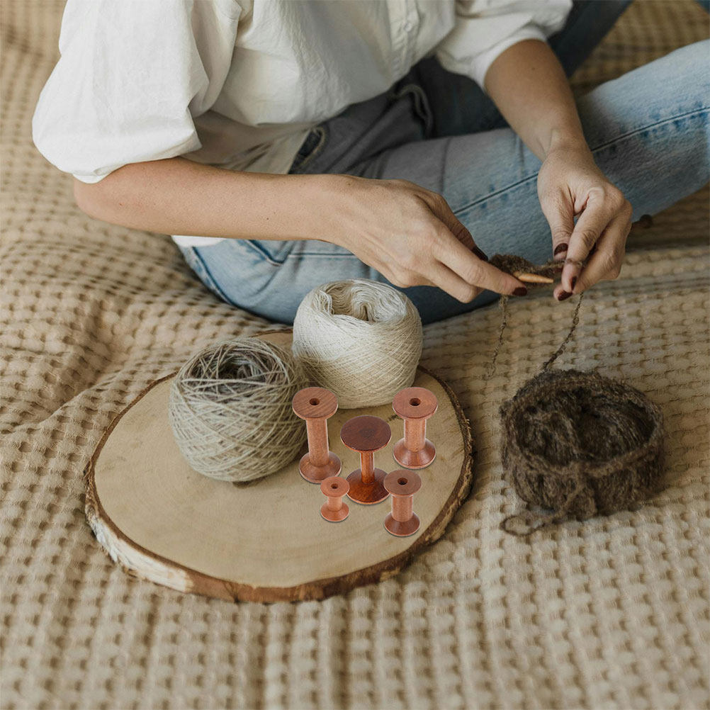 Sewing Knit - 7-delige houten spoelset, ruimtebesparend, gladde afwerking,