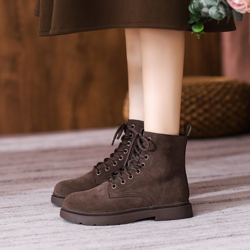 Sewing Nylon - Dames bruine suède combatlaarzen met veters,