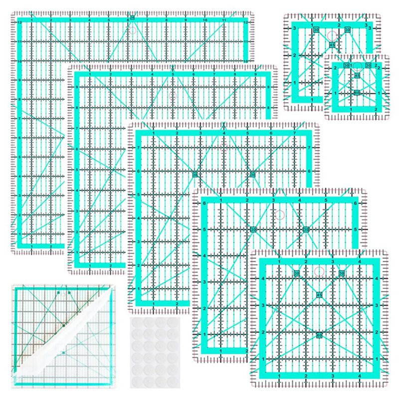 Quilting Ruler Square - A25F-Blauw 7-delige kraagliniaal, doe-het-zelf vierkante quiltliniaal-blauw